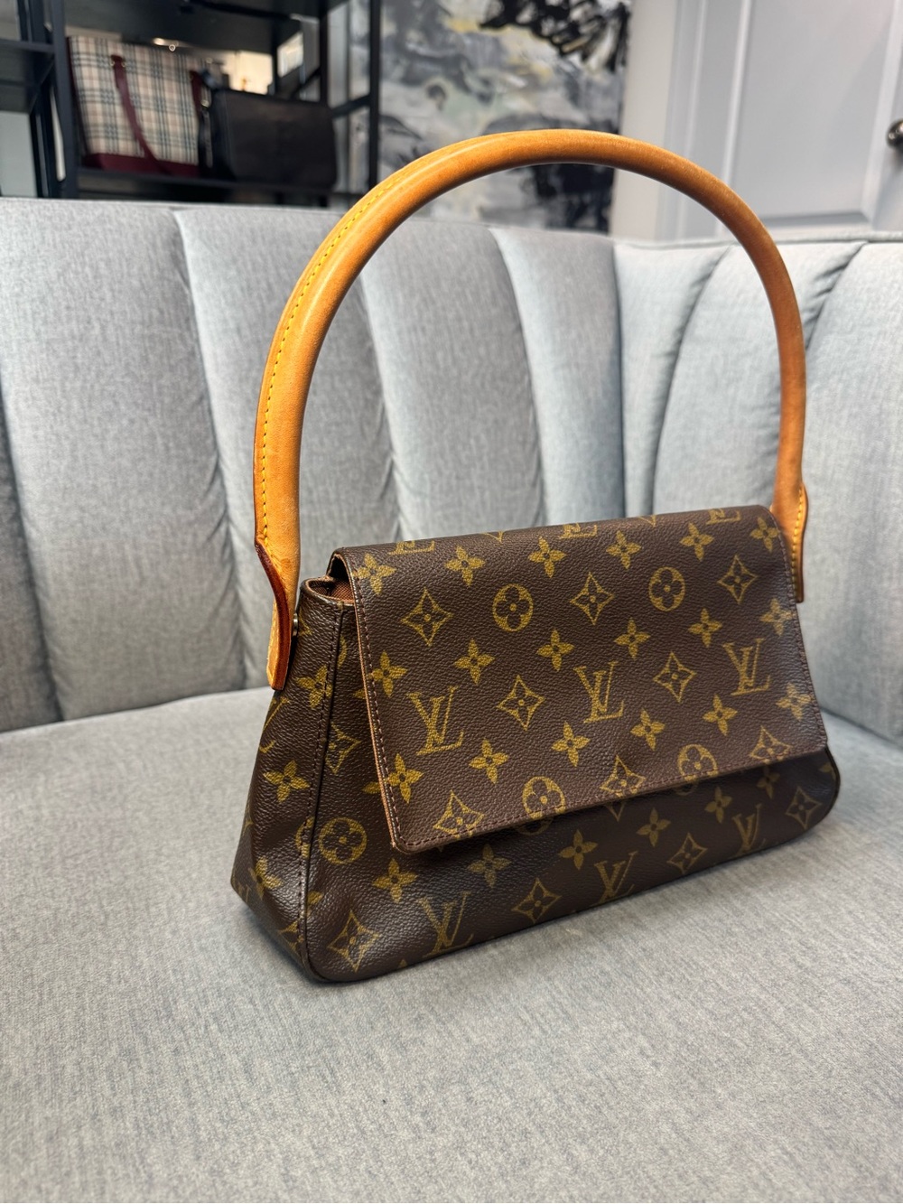 Louis Vuitton Monogram Canvas Brown Shoulder Bag with Tan Handle
